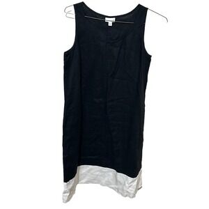 J. Jill 100% Linen Dress XS‎ Black White Color block Sleeveless Pockets Travel